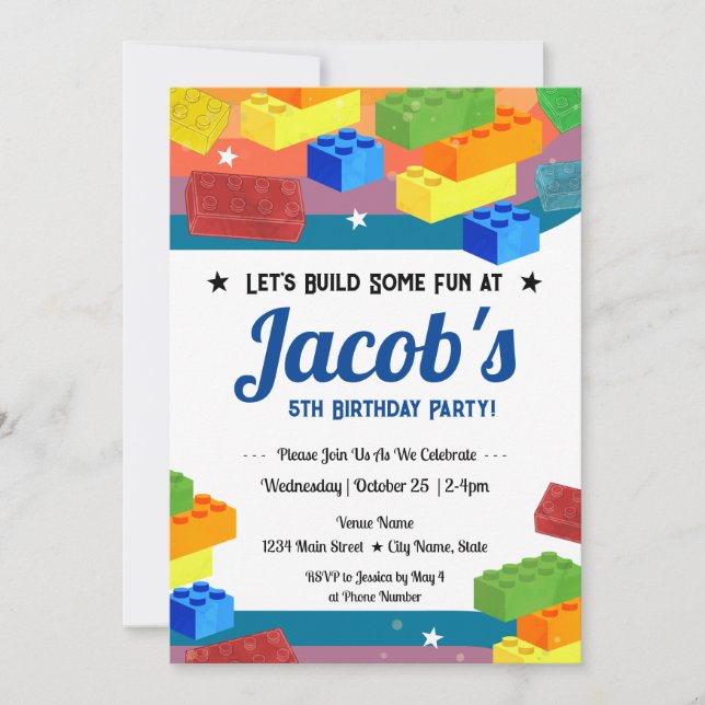 5th Birthday Building Blocks Fun Invitation (Front)