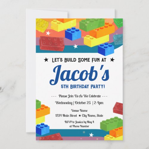 5th Birthday Building Blocks Fun Invitation