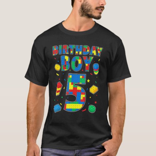 5th Birthday Building Blocks Master Builder Boy 5  T_Shirt