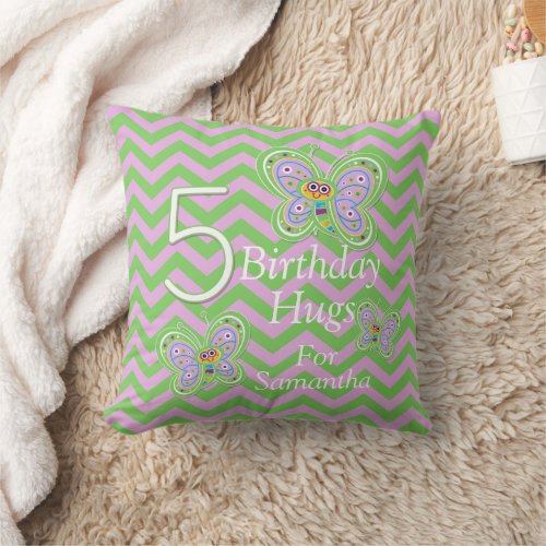 5th Birthday Butterfly Hugs Throw Pillow
