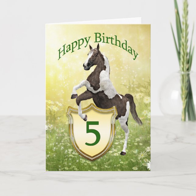 5th birthday card with a rearing horse (Front)