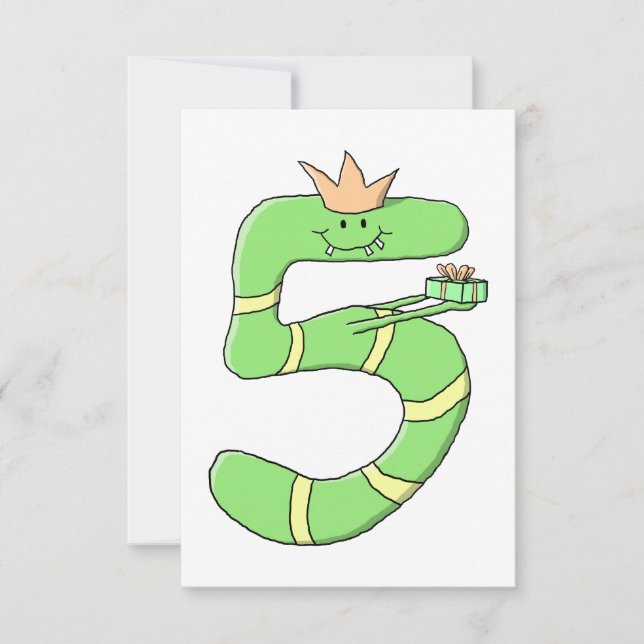 5th Birthday Cartoon, green. Invitation (Front)