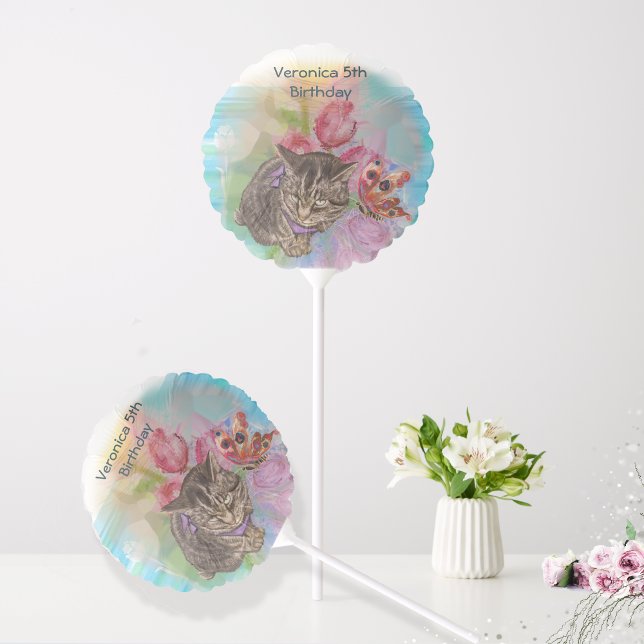 5th Birthday Cat Pink Tulips Balloon (5th Birthday Cat Pink Tulips Balloon zz COV)