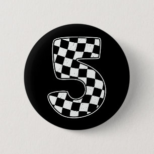 5th Birthday Checkered Number 5 Car Racing Flag  Button