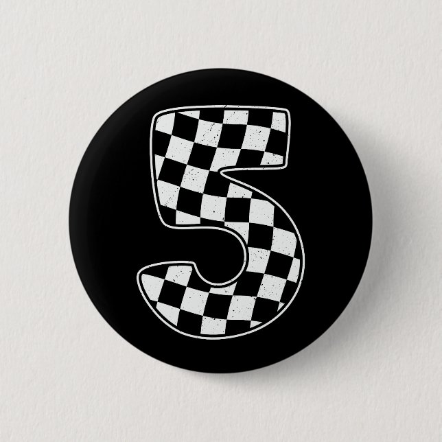 5th Birthday Checkered Number 5 Car Racing Flag  Button (Front)