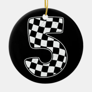 5th Birthday Checkered Number 5 Car Racing Flag Ceramic Ornament