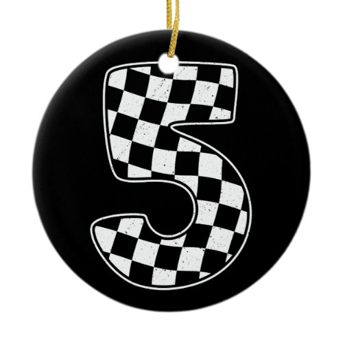 5th Birthday Checkered Number 5 Car Racing Flag  Ceramic Ornament