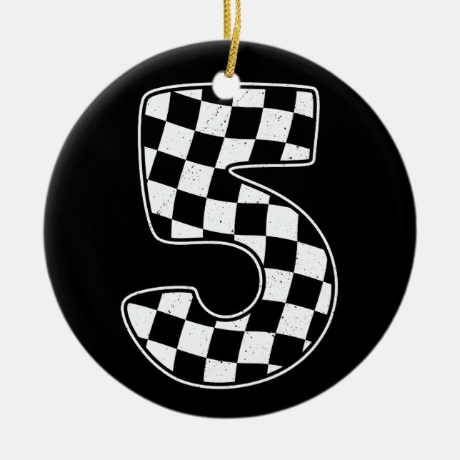 5th Birthday Checkered Number 5 Car Racing Flag  Ceramic Ornament (Front)