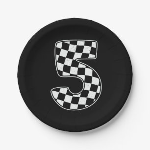 5th Birthday Checkered Number 5 Car Racing Flag  Paper Plates
