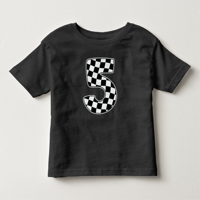 5th Birthday Checkered Number 5 Car Racing Flag  Toddler T-shirt (Front)