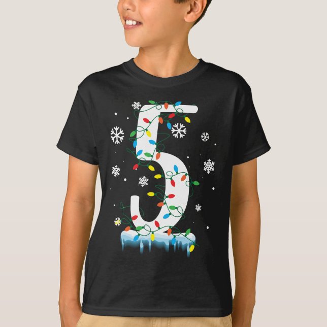 5th Birthday Christmas Snowflake 5 Year Old Kids T-Shirt (Front)