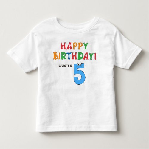 5th Birthday Colorful Alphabet with First Name Toddler T_shirt