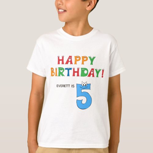 5th Birthday Colorful Alphabet with Name Kids T_Shirt