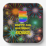 [ Thumbnail: 5th Birthday: Colorful, Fun Celebratory Fireworks Paper Plates ]