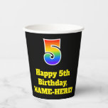 [ Thumbnail: 5th Birthday: Colorful, Fun, Exciting, Rainbow 5 Paper Cups ]