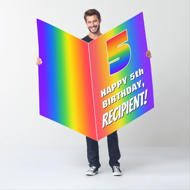 5th Birthday: Colorful, Fun Rainbow Pattern # 5 Card (In Situ)