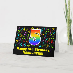 5th Birthday - Colorful Music Symbols & Rainbow 5 Card