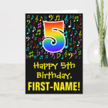 [ Thumbnail: 5th Birthday: Colorful Music Symbols + Rainbow 5 Card ]
