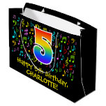 [ Thumbnail: 5th Birthday - Colorful Music Symbols, Rainbow 5 Gift Bag ]
