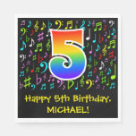 [ Thumbnail: 5th Birthday - Colorful Music Symbols, Rainbow 5 Napkins ]