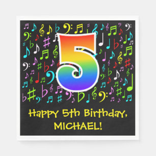 5th Birthday - Colorful Music Symbols, Rainbow 5 Napkins