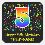 [ Thumbnail: 5th Birthday: Colorful Music Symbols, Rainbow 5 Sticker ]