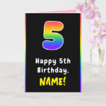 [ Thumbnail: 5th Birthday: Colorful Rainbow # 5, Custom Name Card ]