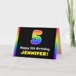 [ Thumbnail: 5th Birthday: Colorful Rainbow # 5, Custom Name Card ]