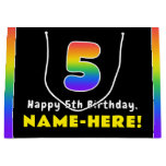 [ Thumbnail: 5th Birthday: Colorful Rainbow # 5, Custom Name Gift Bag ]