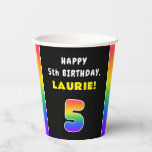 [ Thumbnail: 5th Birthday: Colorful Rainbow # 5, Custom Name Paper Cups ]
