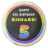 5th Birthday: Colorful Rainbow # 5, Custom Name Sugar Cookie (Front)
