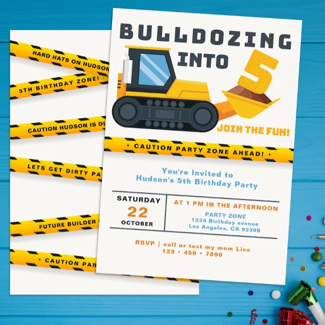 5th Birthday Construction Party Invitation (5th Birthday Party Invite)