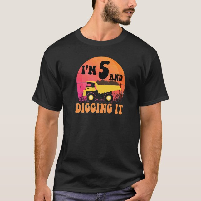 5th Birthday Construction Truck Kids I'm 5 & Diggi T-Shirt (Front)