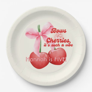 5th Birthday Coquette Cherries Bows Bubble Letters Paper Plates