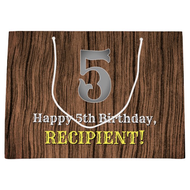 5th Birthday: Country Western Inspired Look, Name Large Gift Bag (Front)