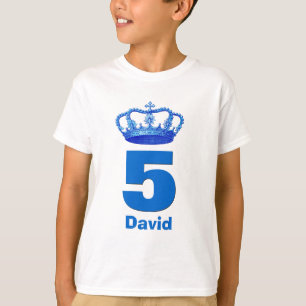 5th Birthday Crown and Big Number Custom Name Boy T-Shirt