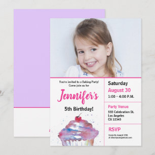 5th birthday cupcake baking party photo invitation