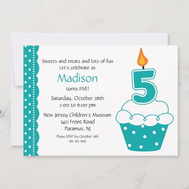 5th Birthday Cupcake Invitation (Front)