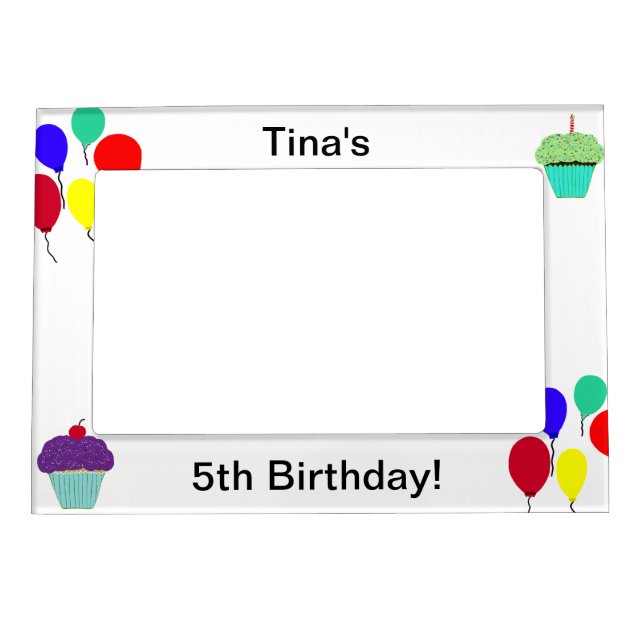 5th Birthday Cupcakes Balloons Magnetic Frame (Front)