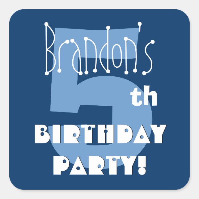 5th Birthday Custom Name Navy and Baby Blue Square Sticker (Front)