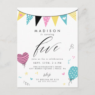 5TH BIRTHDAY Cute Doodle Birthday Party Postcard