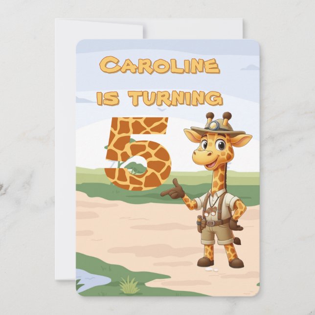 5th birthday Cute Explorer Giraffe on safari Invitation (Front)