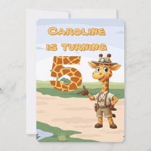 5th birthday Cute Explorer Giraffe on safari Invitation
