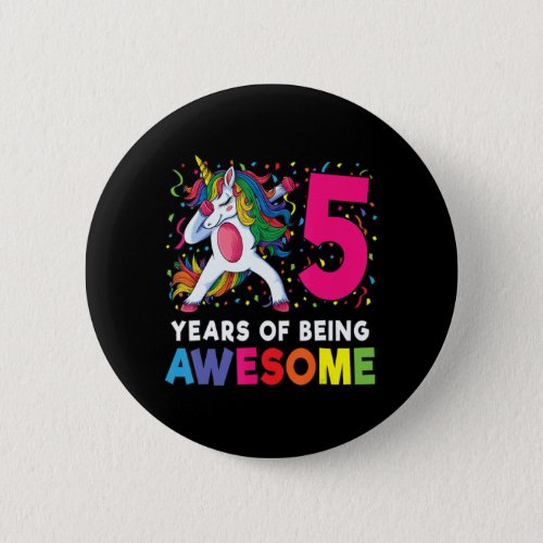 5th Birthday Dabbing Unicorn Party Gift 5 Years Ol Button