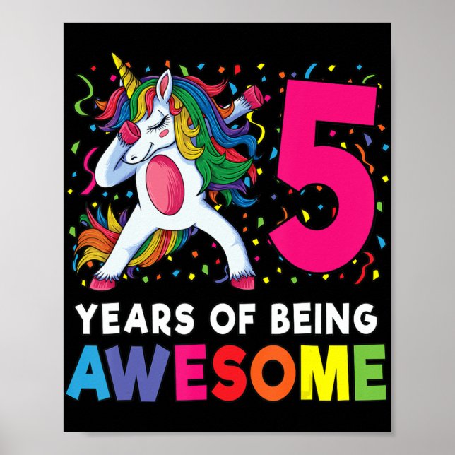 5th Birthday Dabbing Unicorn Party Gift 5 Years Ol Poster (Front)