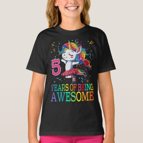 5th Birthday Dabbing Unicorn Party Gift 5 Years Ol T_Shirt