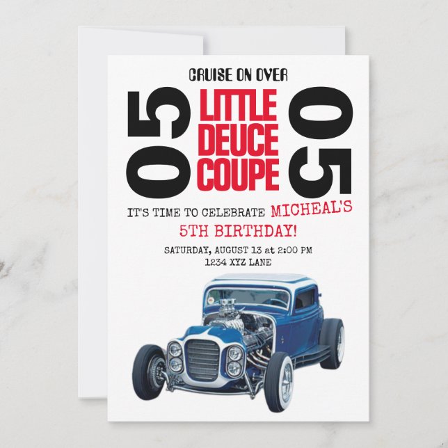 5TH Birthday Deuce Coupe Car Birthday invitation (Front)