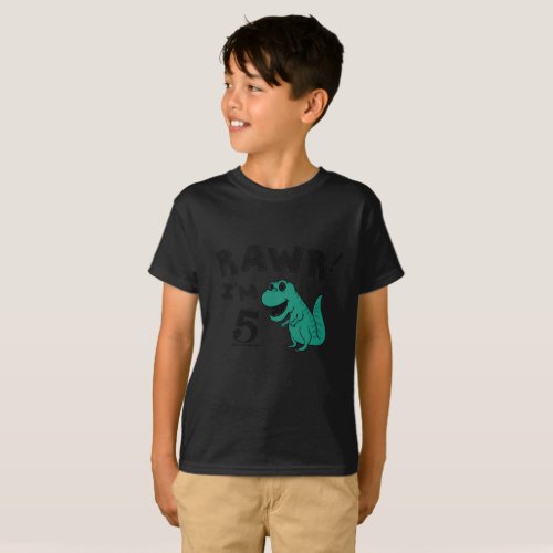 5th Birthday Dinosaur Gift for 5 Year Old Boys T_Shirt