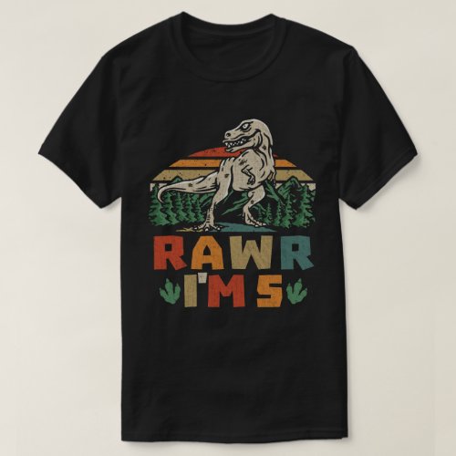 5th Birthday Dinosaur T Rex Rawr Im 5 For Boys  T_Shirt