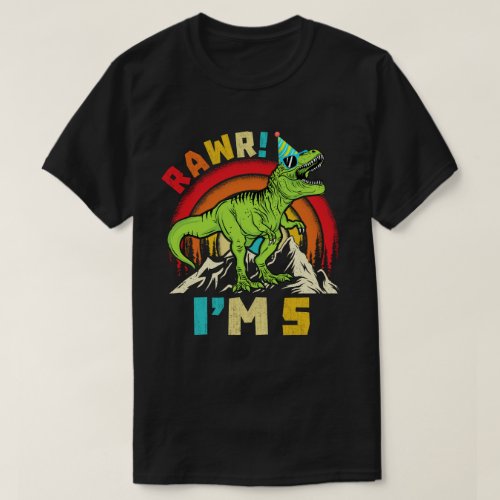 5th Birthday Dinosaur T Rex Rawr Im 5 For Boys  T_Shirt